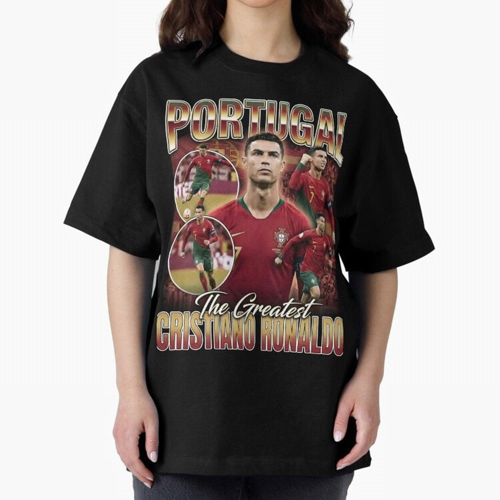 Cristiano Ronaldo Portugal Vintage Oversized T-Shirt Honor the Beautiful Game during FIFA World Cup 2026 Group Stage Highlighting Messi, Argentina Energy, Championship Spirit, Famous Goals, Roaring Crowds and International Football Unity; Perfect