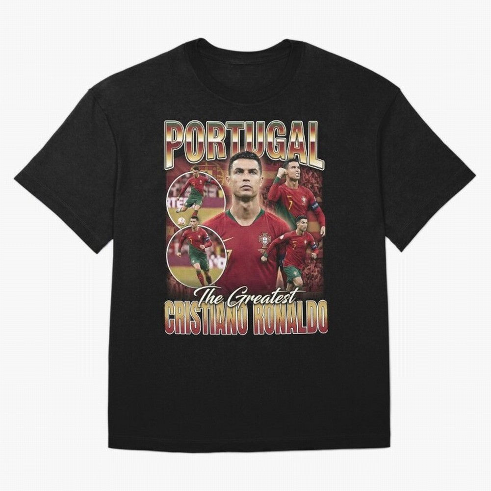 Cristiano Ronaldo Portugal Vintage Oversized T-Shirt Honor the Beautiful Game during FIFA World Cup 2026 Group Stage Highlighting Messi, Argentina Energy, Championship Spirit, Famous Goals, Roaring Crowds and International Football Unity; Perfect