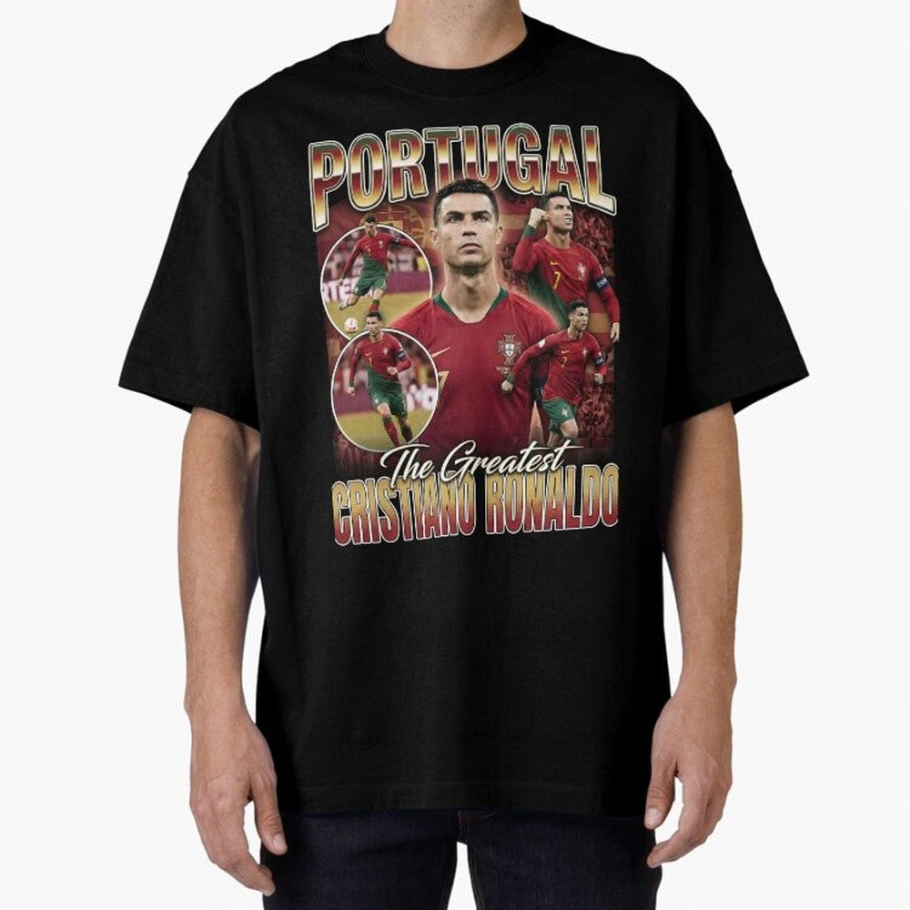 Cristiano Ronaldo Portugal Vintage Oversized T-Shirt Honor the Beautiful Game during FIFA World Cup 2026 Group Stage Highlighting Messi, Argentina Energy, Championship Spirit, Famous Goals, Roaring Crowds and International Football Unity; Perfect