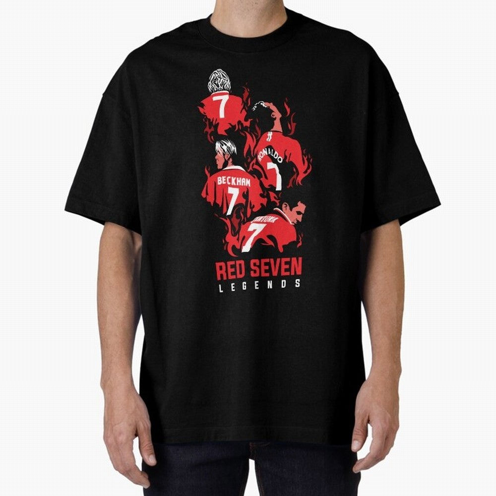 The Red Seven - Man Utd Oversized T-Shirt Live the Energy of Global Football Passion for FIFA World Cup 2026 USA Canada Mexico, Filled with CR7 and Messi, France and Portugal, Worldwide Fan Energy, Dramatic Goals, Stadium Lights and Championship