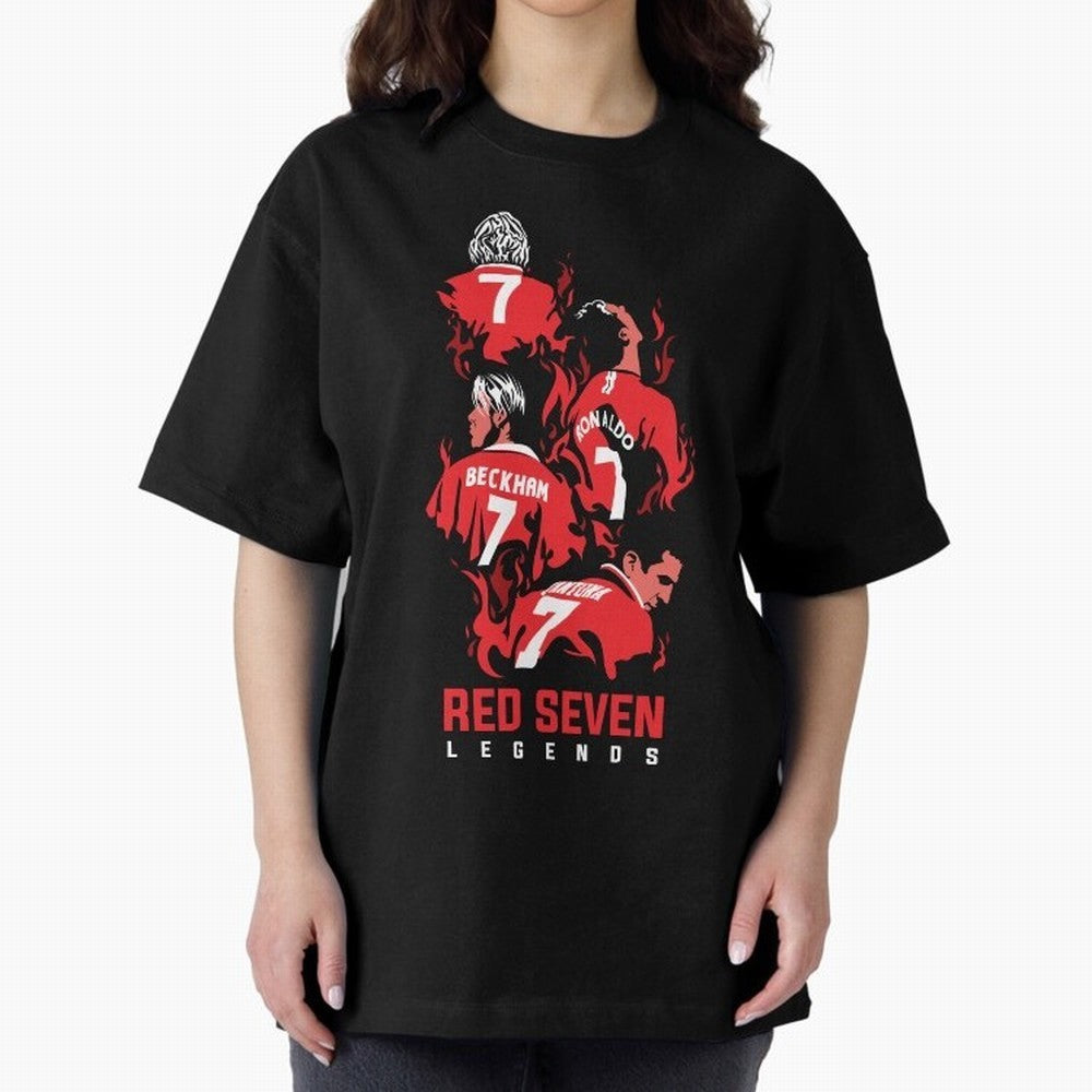 The Red Seven - Man Utd Oversized T-Shirt Live the Energy of Global Football Passion for FIFA World Cup 2026 USA Canada Mexico, Filled with CR7 and Messi, France and Portugal, Worldwide Fan Energy, Dramatic Goals, Stadium Lights and Championship