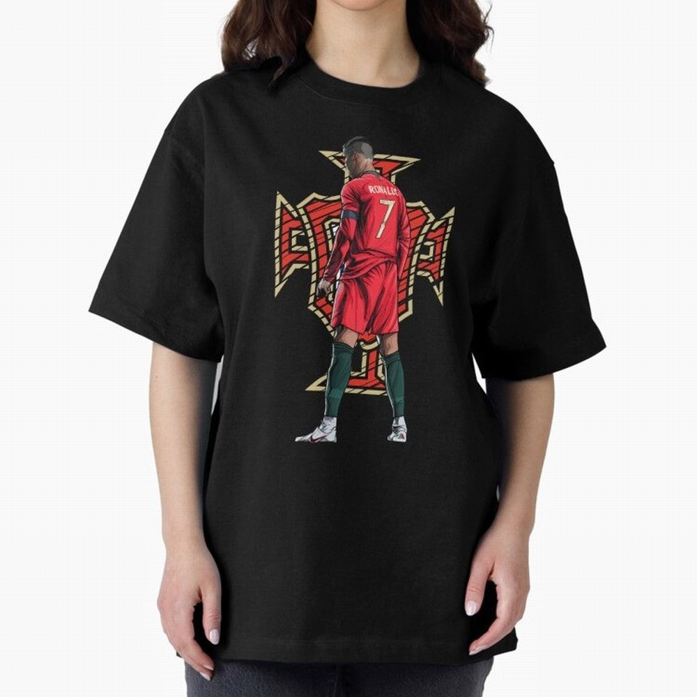 Cristiano Ronaldo Portugal Logo Oversized T-Shirt Bring Retro Soccer Energy to FIFA World Cup 2026 USA Canada Mexico Spirit, Driven by Spain and Netherlands, Haaland, Champion Mindset, Group Stage Buzz, Knockout Tension and Passionate Fan Culture;