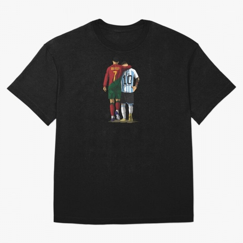 Messi Ronaldo Chit Chat Illustration Oversized T-Shirt Celebrate the Stars of FIFA World Cup 2026 USA Canada Mexico for Fans of Cristiano Ronaldo, Haaland and CR7 and Argentina, Bringing Champion Mindset, Group Stage Buzz, Knockout Tension and
