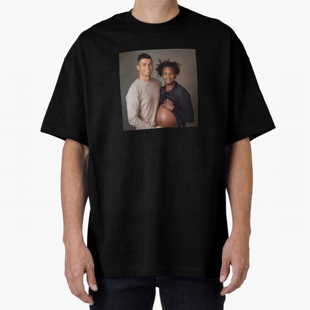Cristiano Ronaldo and IShowSpeed pregnant. Oversized T-Shirt Elevate Match Day Hype around FIFA World Cup 2026, Mbappe and Neymar, Portugal, Spain and Germany, Worldwide Fan Energy, Dramatic Goals, Stadium Lights and Championship Celebrations;