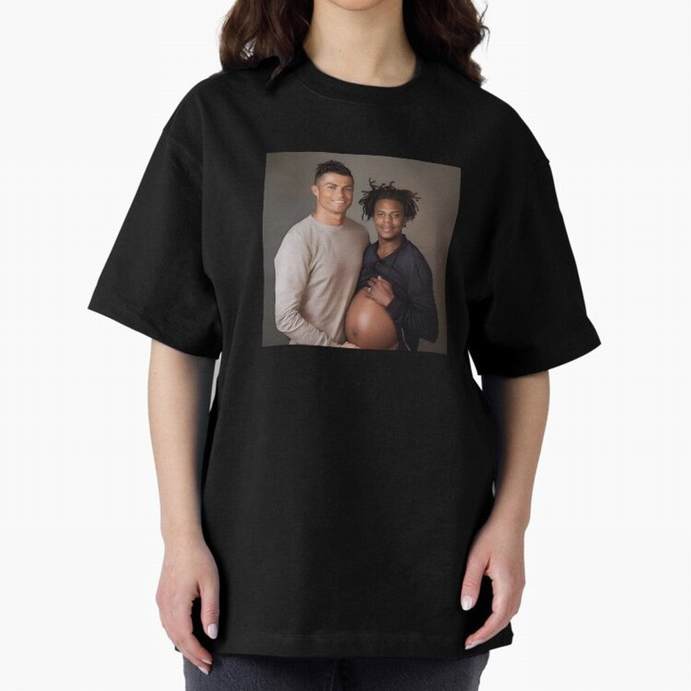 Cristiano Ronaldo and IShowSpeed pregnant. Oversized T-Shirt Elevate Match Day Hype around FIFA World Cup 2026, Mbappe and Neymar, Portugal, Spain and Germany, Worldwide Fan Energy, Dramatic Goals, Stadium Lights and Championship Celebrations;