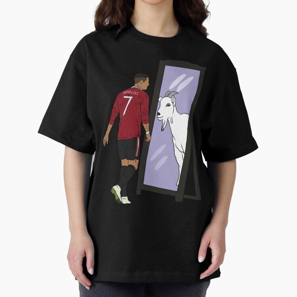 Cristiano Ronaldo Mirror GOAT Oversized T-Shirt Feel the Heartbeat of FIFA World Cup 2026 Group Stage Celebrating Mbappe, Spain and Netherlands Energy, Worldwide Fan Energy, Dramatic Goals, Stadium Lights and Championship Celebrations; Made for