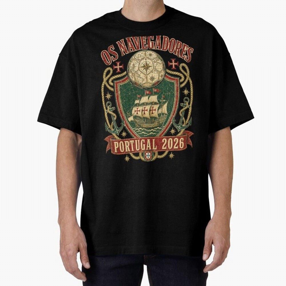Os Navegadores Portugal 2026 World Cup Soccer T-Shirt Oversized T-Shirt Feel the Heartbeat of FIFA World Cup 2026 USA Canada Mexico Highlighting CR7, England, France and Netherlands Energy, Championship Spirit, Famous Goals, Roaring Crowds and