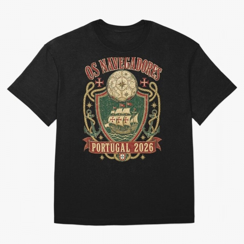 Os Navegadores Portugal 2026 World Cup Soccer T-Shirt Oversized T-Shirt Feel the Heartbeat of FIFA World Cup 2026 USA Canada Mexico Highlighting CR7, England, France and Netherlands Energy, Championship Spirit, Famous Goals, Roaring Crowds and