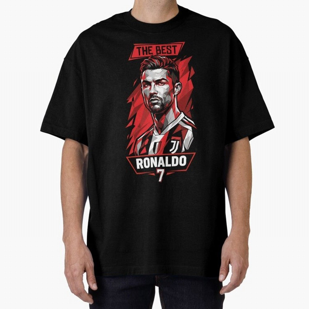 Cristiano Ronaldo CR7 Geometric Vector Portrait Oversized T-Shirt Celebrate the Stars of Global Football Passion for FIFA World Cup 2026 USA Canada Mexico, Inspired by Haaland, Spain, Vintage Soccer Flavor, Modern Football Stars, National Flags and