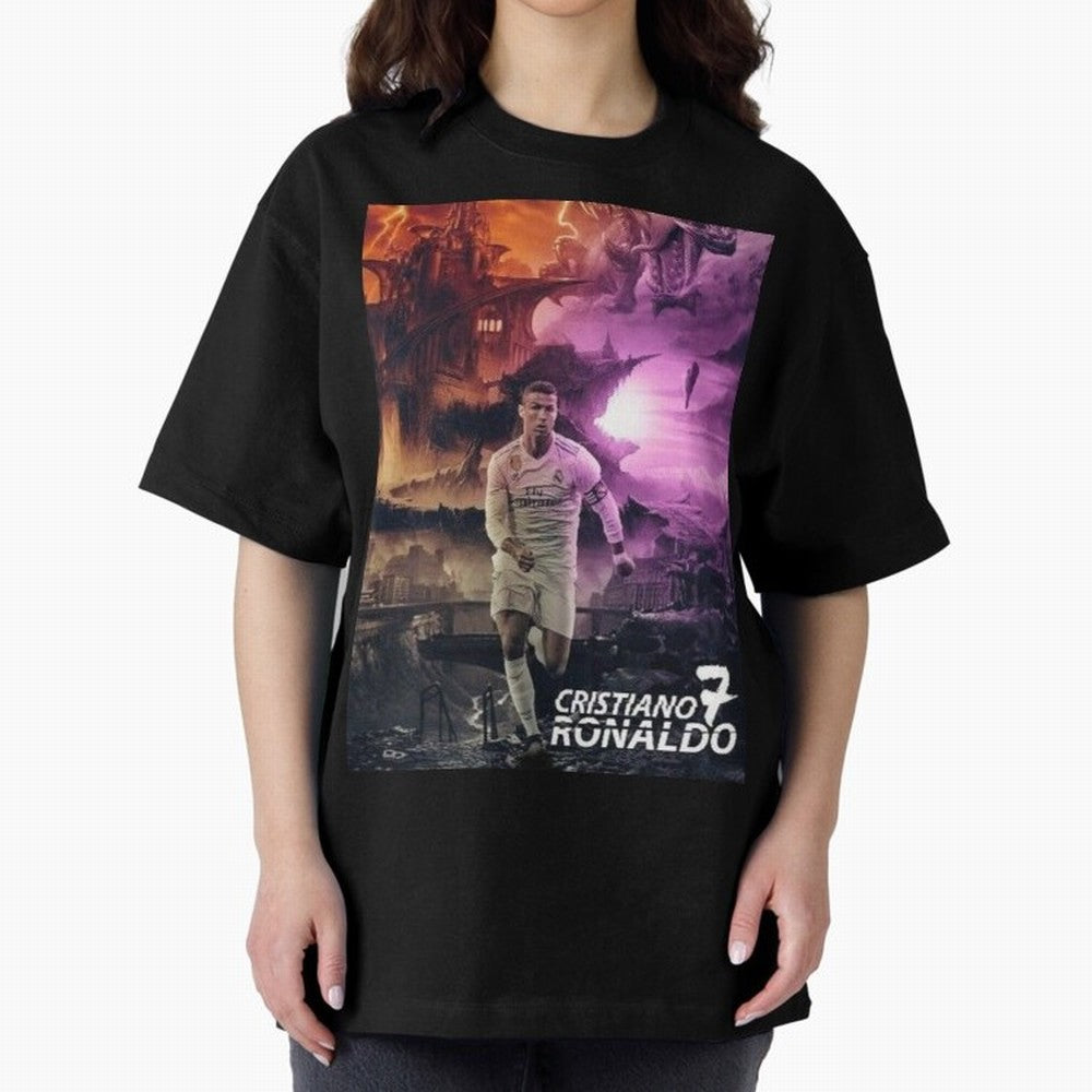 Cristiano Ronaldo | CR7 Design Oversized T-Shirt Show Passion for the Stars of Match Day Hype around FIFA World Cup 2026 USA Canada Mexico, Messi, CR7 and Mbappe, England, France and Netherlands, Retro Football Energy, Iconic Rivalries, Trophy