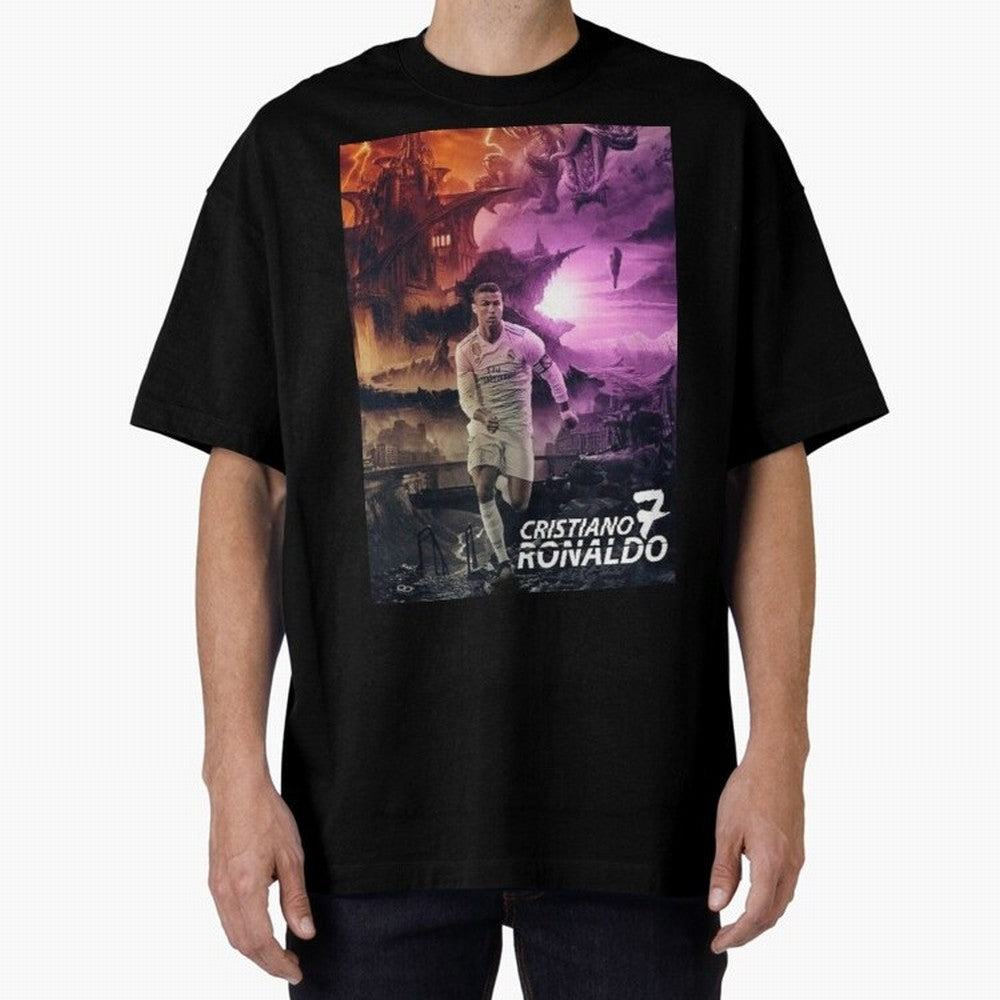 Cristiano Ronaldo | CR7 Design Oversized T-Shirt Show Passion for the Stars of Match Day Hype around FIFA World Cup 2026 USA Canada Mexico, Messi, CR7 and Mbappe, England, France and Netherlands, Retro Football Energy, Iconic Rivalries, Trophy