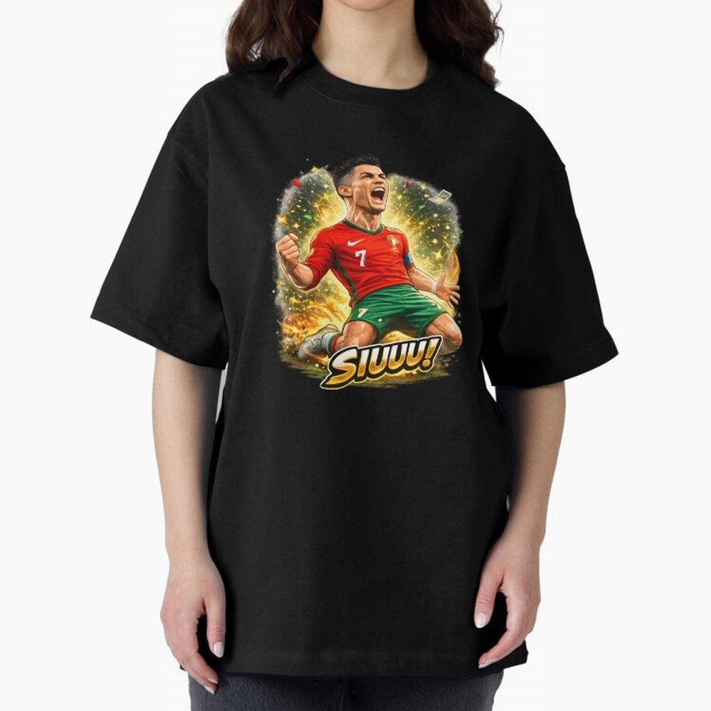 CR7 SIUUU Celebration Cartoon ¨C Legendary Football Goal Celebration Oversized T-Shirt Get Ready for FIFA World Cup 2026 Group Stage Celebrating CR7, Portugal, Spain and Germany Energy, Stadium Memories, Football Loyalty, International Chants and
