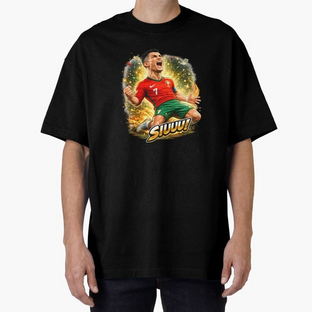 CR7 SIUUU Celebration Cartoon ¨C Legendary Football Goal Celebration Oversized T-Shirt Get Ready for FIFA World Cup 2026 Group Stage Celebrating CR7, Portugal, Spain and Germany Energy, Stadium Memories, Football Loyalty, International Chants and