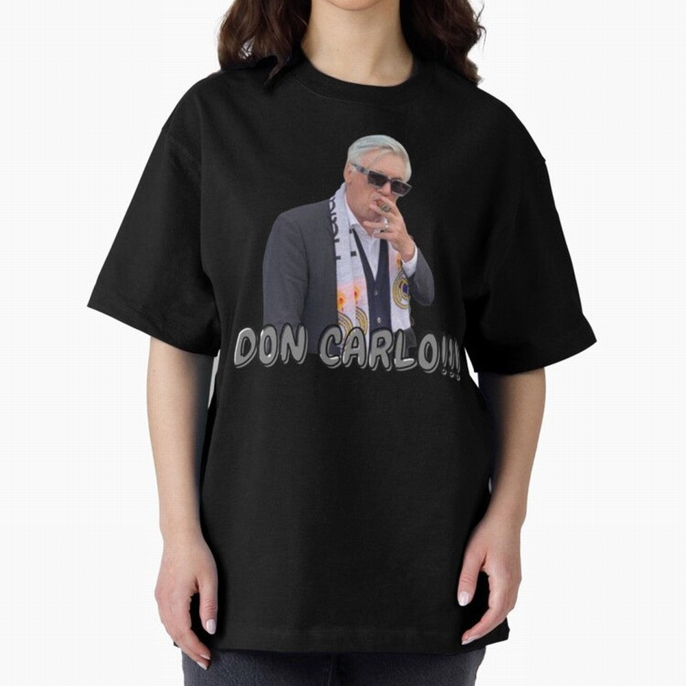 Don Carlo Ancelotti Oversized T-Shirt Show Match Day Excitement for Match Day Hype around FIFA World Cup 2026, CR7 and Messi, Spain, Championship Spirit, Famous Goals, Roaring Crowds and International Football Unity; Great for Watch Parties, Sports