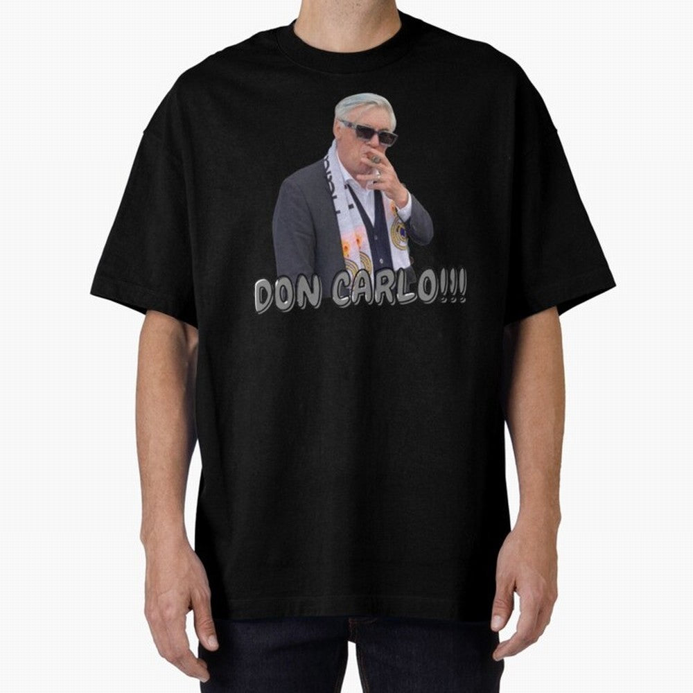 Don Carlo Ancelotti Oversized T-Shirt Show Match Day Excitement for Match Day Hype around FIFA World Cup 2026, CR7 and Messi, Spain, Championship Spirit, Famous Goals, Roaring Crowds and International Football Unity; Great for Watch Parties, Sports