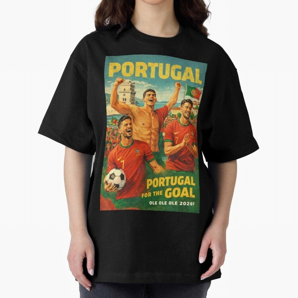 Portugal Lisbon Bel¨¦m Tower Cristiano Ronaldo FIFA World Cup Football Celebration Oversized T-Shirt Join the Countdown to FIFA World Cup 2026 Group Stage for Fans of Messi, Neymar and Mbappe and Brazil, Bringing Football History, Final Match