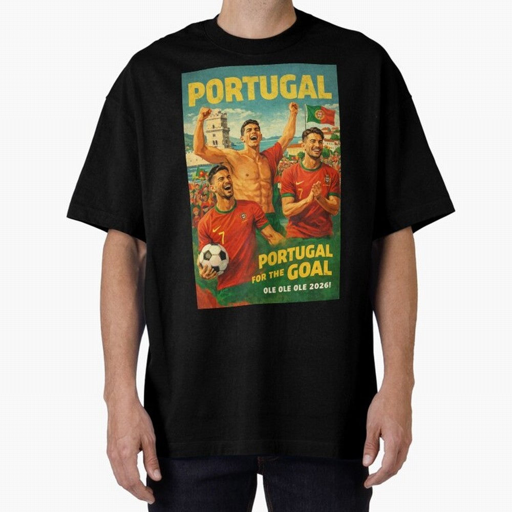 Portugal Lisbon Bel¨¦m Tower Cristiano Ronaldo FIFA World Cup Football Celebration Oversized T-Shirt Join the Countdown to FIFA World Cup 2026 Group Stage for Fans of Messi, Neymar and Mbappe and Brazil, Bringing Football History, Final Match