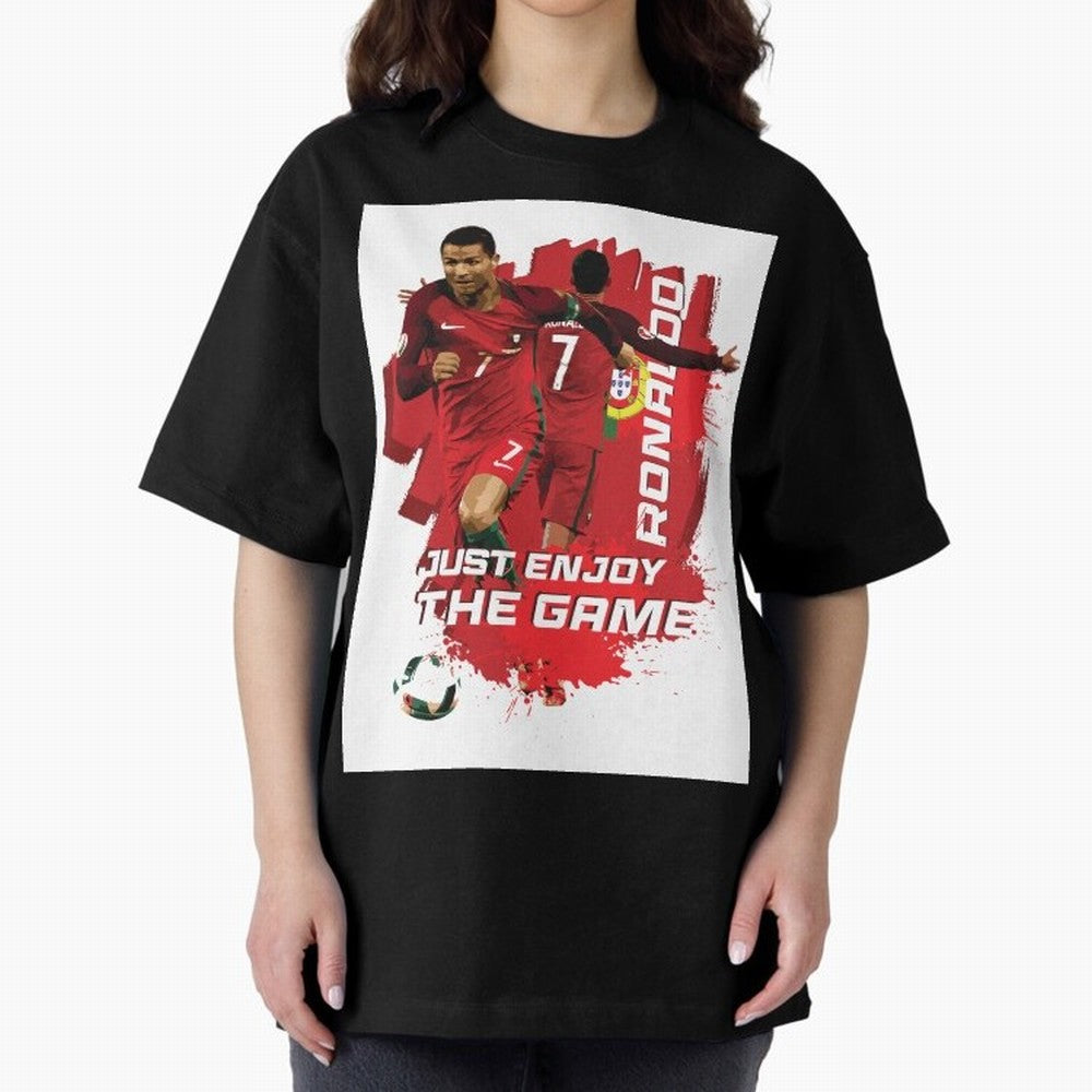 Cristiano Ronaldo Oversized T-Shirt Cheer for FIFA World Cup 2026 Spirit, Highlighting Portugal, Messi, CR7 and Mbappe, Championship Spirit, Famous Goals, Roaring Crowds and International Football Unity; Ideal for Fans Who Follow Messi, Cristiano