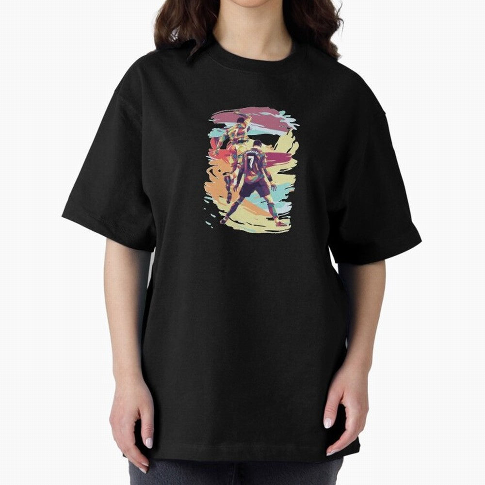 Illustration Cristiano Ronaldo CR7 Oversized T-Shirt Stand Out with Spirit from Global Football Passion for FIFA World Cup 2026 Group Stage, Built around Mbappe, France and Portugal, Global Supporter Spirit, Legendary Goals, National Colors and