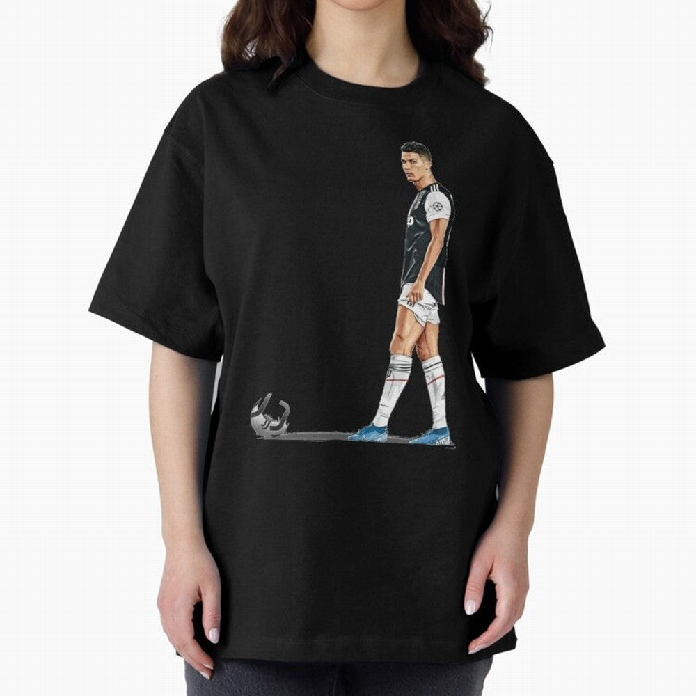 Ronaldo Watercolor Oversized T-Shirt Stand Out with Spirit from Global Football Passion for FIFA World Cup 2026 USA Canada Mexico, Capturing Messi and Cristiano Ronaldo, England, Vintage Soccer Flavor, Modern Football Stars, National Flags and