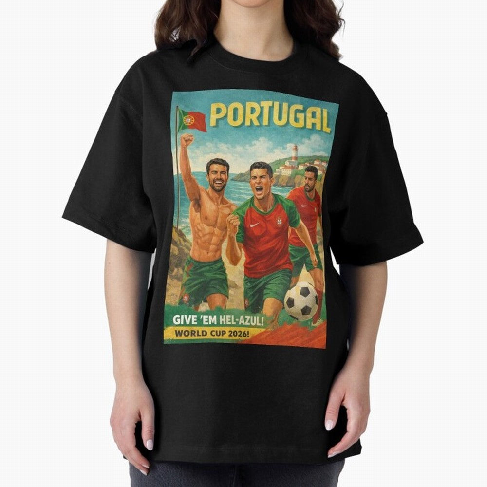 Portugal Hel-Azul Spirit at Cabo da Roca and Bel¨¦m Tower for FIFA World Cup 2026 Oversized T-Shirt Follow Every Goal of FIFA World Cup 2026 Group Stage Celebrating Cristiano Ronaldo, France Energy, Classic Soccer Heritage, Championship Pressure,