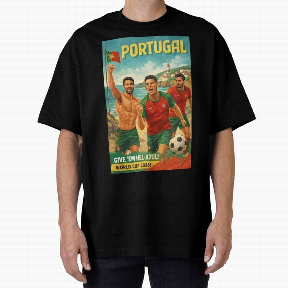 Portugal Hel-Azul Spirit at Cabo da Roca and Bel¨¦m Tower for FIFA World Cup 2026 Oversized T-Shirt Follow Every Goal of FIFA World Cup 2026 Group Stage Celebrating Cristiano Ronaldo, France Energy, Classic Soccer Heritage, Championship Pressure,