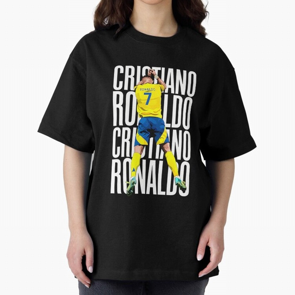 Cristiano Ronaldo Siuuuu Celebration Oversized T-Shirt Spotlight FIFA World Cup 2026 USA Canada Mexico Centered on Cristiano Ronaldo, Brazil Energy, Worldwide Fan Energy, Dramatic Goals, Stadium Lights and Championship Celebrations; Great for