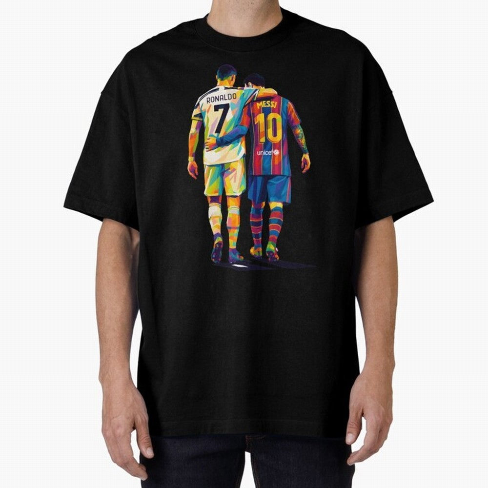 Cristiano Ronaldo and Messi Wpap Art Oversized T-Shirt Show Your Love for the FIFA World Cup 2026 USA Canada Mexico Journey through CR7 and Messi Highlights, Portugal Pride, Football History, Final Match Energy, Crowd Noise and Once in a Lifetime