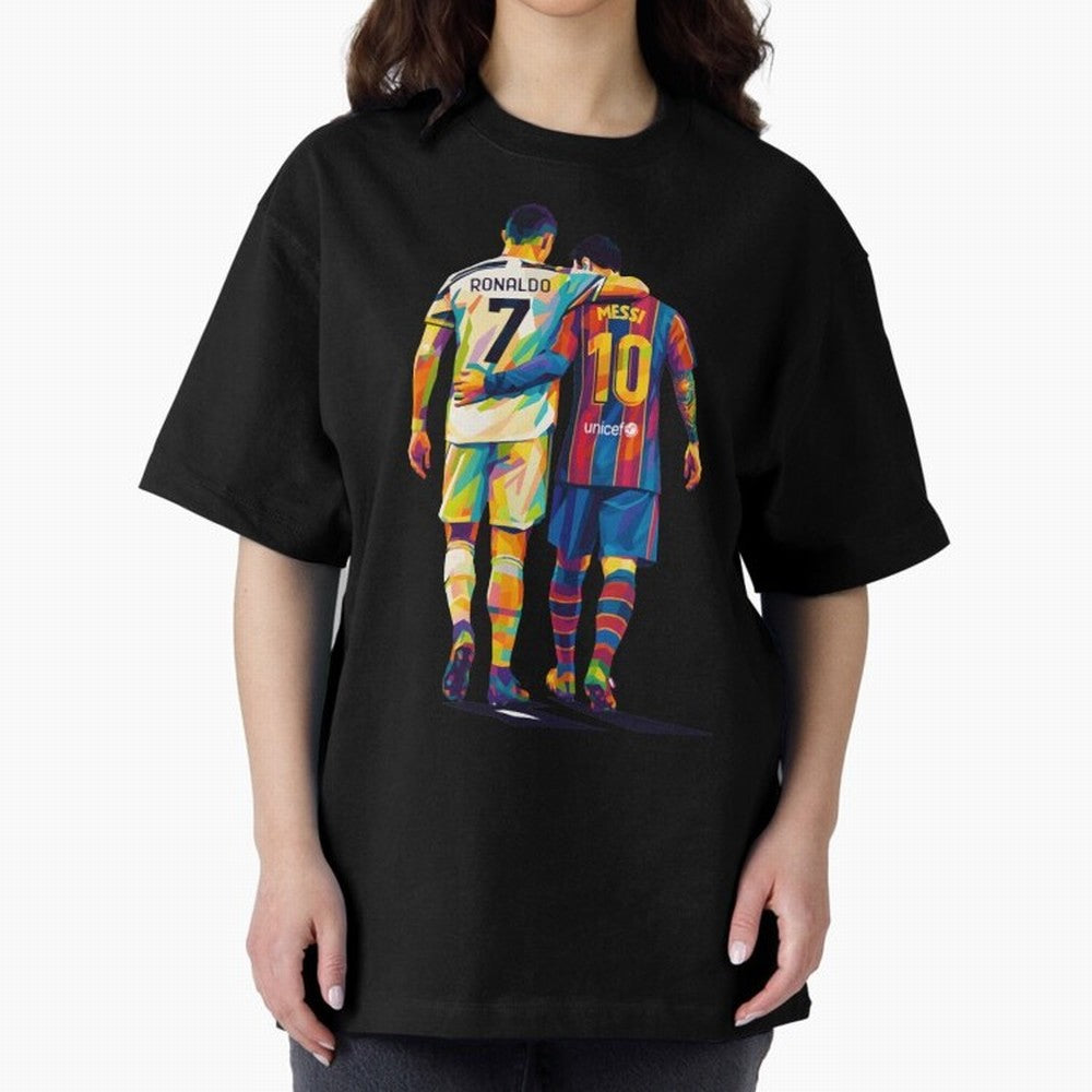 Cristiano Ronaldo and Messi Wpap Art Oversized T-Shirt Show Your Love for the FIFA World Cup 2026 USA Canada Mexico Journey through CR7 and Messi Highlights, Portugal Pride, Football History, Final Match Energy, Crowd Noise and Once in a Lifetime