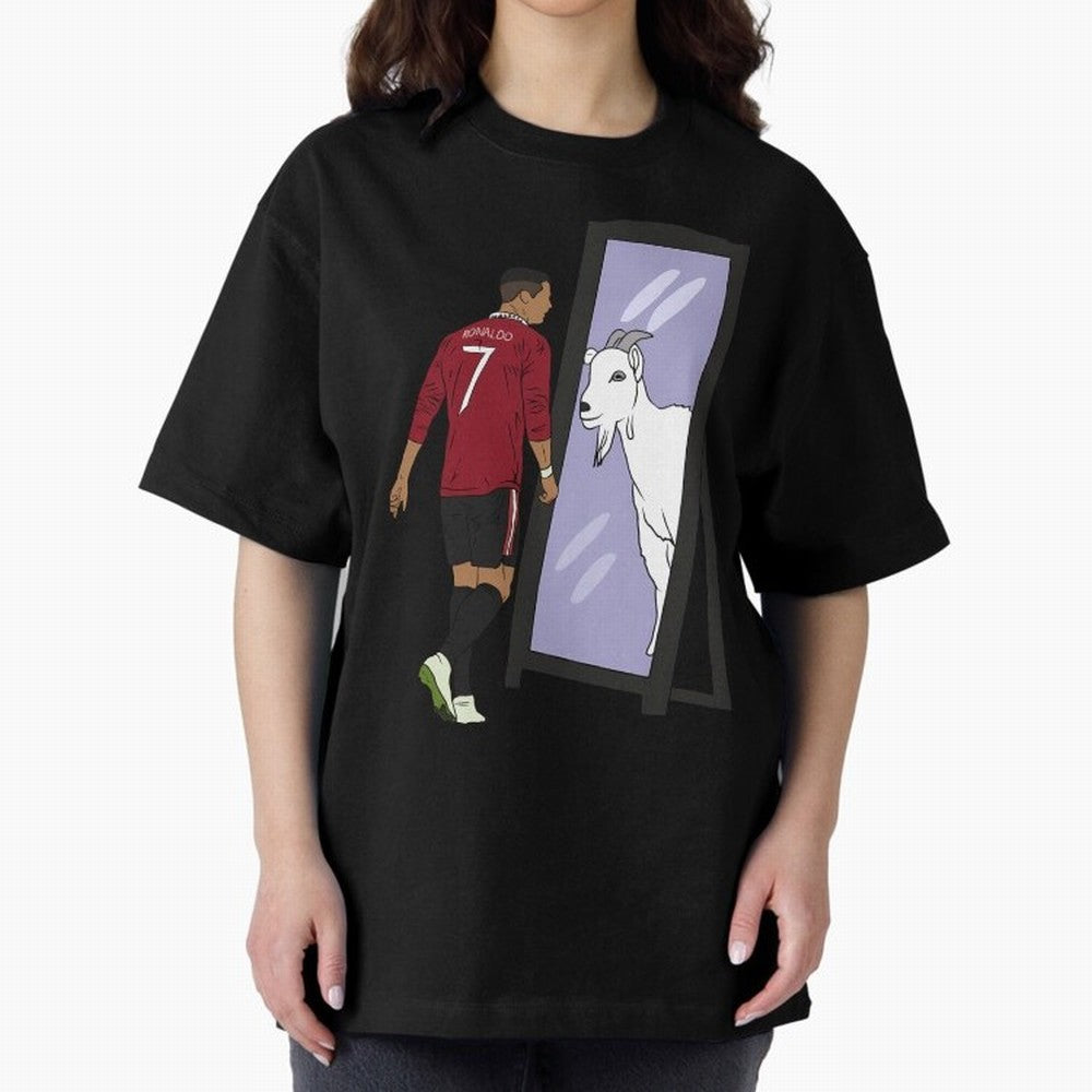 Cristiano Ronaldo Mirror GOAT Oversized T-Shirt Fuel Match Day Hype around FIFA World Cup 2026, Messi, CR7 and Mbappe, Germany, Fan Favorite Moments, National Team Passion, Big Match Drama and Soccer History; Made for Die Hard Supporters, Soccer