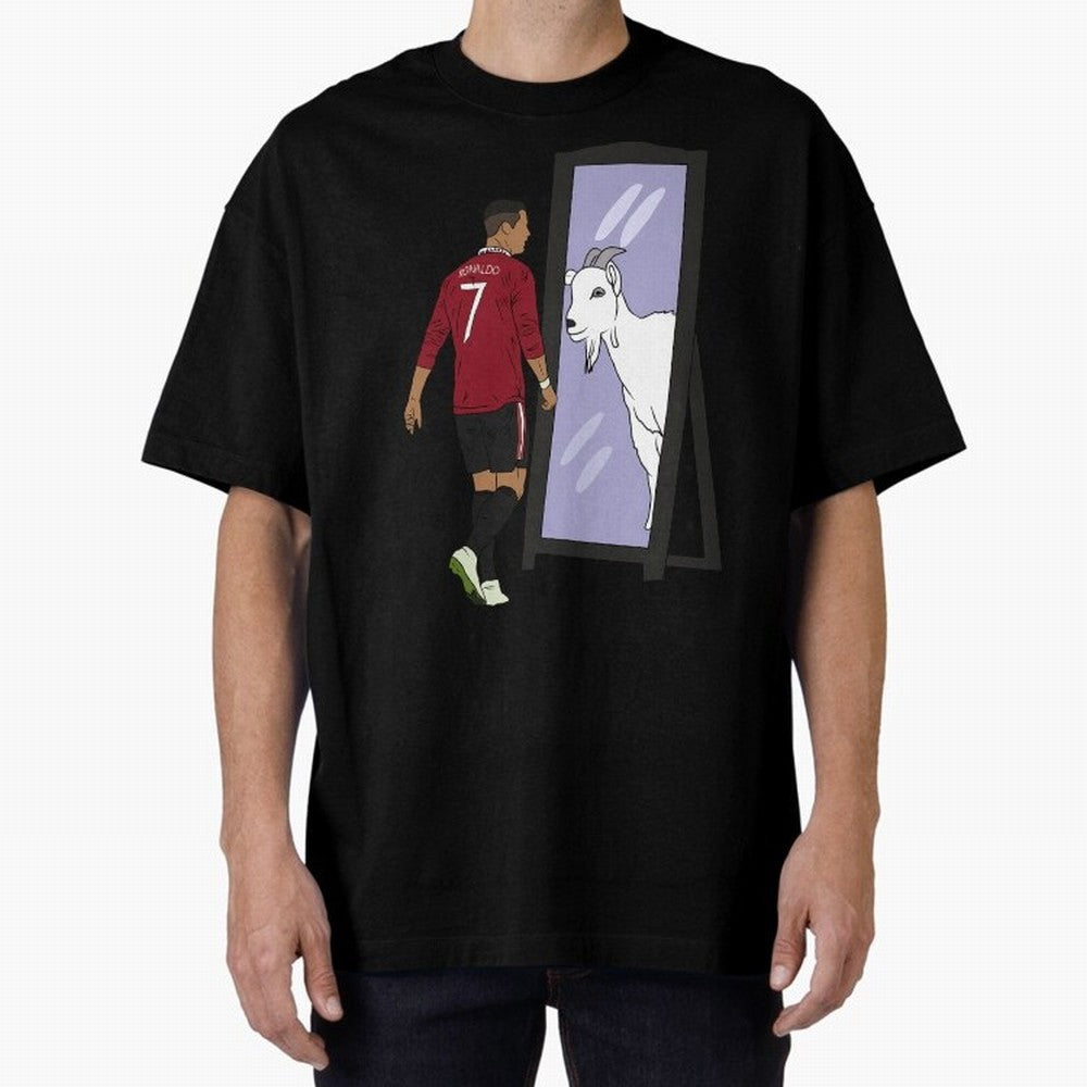 Cristiano Ronaldo Mirror GOAT Oversized T-Shirt Fuel Match Day Hype around FIFA World Cup 2026, Messi, CR7 and Mbappe, Germany, Fan Favorite Moments, National Team Passion, Big Match Drama and Soccer History; Made for Die Hard Supporters, Soccer