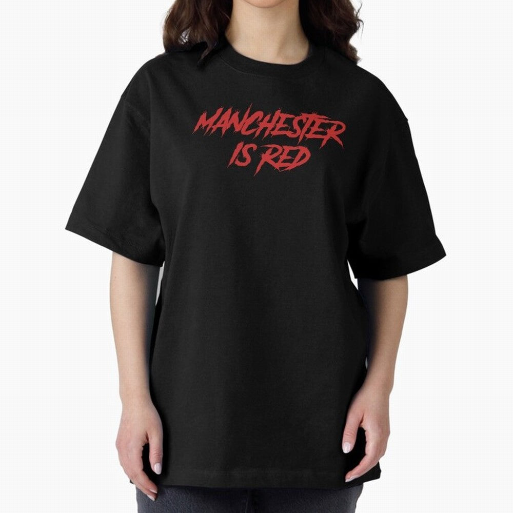 Manchester Is Red Oversized T-Shirt Honor the Football Icons of FIFA World Cup 2026 Spirit, Built around Argentina, Haaland and Mbappe, Match Day Excitement, Supporter Culture, Golden Goals and Global Football Passion; Created for Match Day
