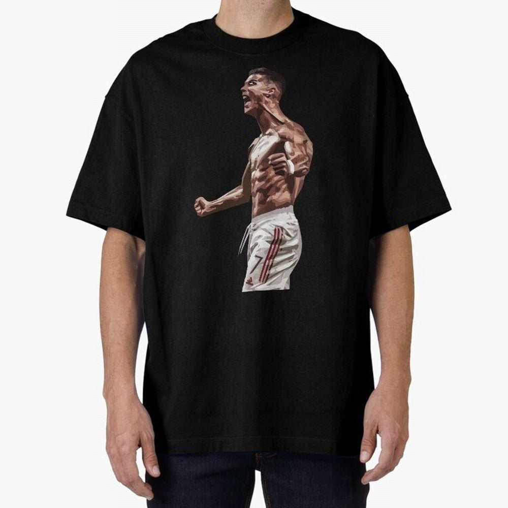 Cristiano Ronaldo - Celebration - CR7 - Manchester United Oversized T-Shirt Carry the Colors and Pride of Global Football Passion for FIFA World Cup 2026 Group Stage, with Messi, Neymar and Mbappe, England and Germany, Classic Soccer Heritage,
