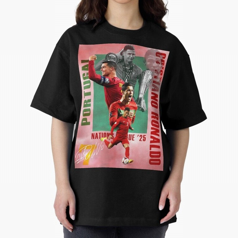 Cristiano Ronaldo Portugal Football Legend Oversized T-Shirt Feel the Heartbeat of FIFA World Cup 2026 Highlighting Haaland, Spain and Netherlands Energy, Global Supporter Spirit, Legendary Goals, National Colors and Tournament Celebration; Made