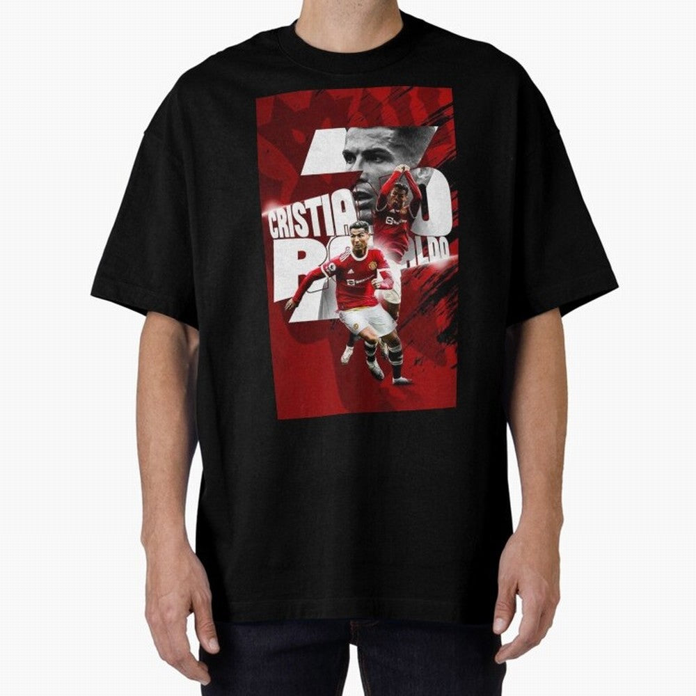 Cristiano Ronaldo Illustration Oversized T-Shirt Back Your Heroes with FIFA World Cup 2026 Group Stage Celebrating Messi, Neymar and Mbappe, England Energy, Football Passion, Legendary Performances, Festival Vibes and Supporter Community; Ideal for
