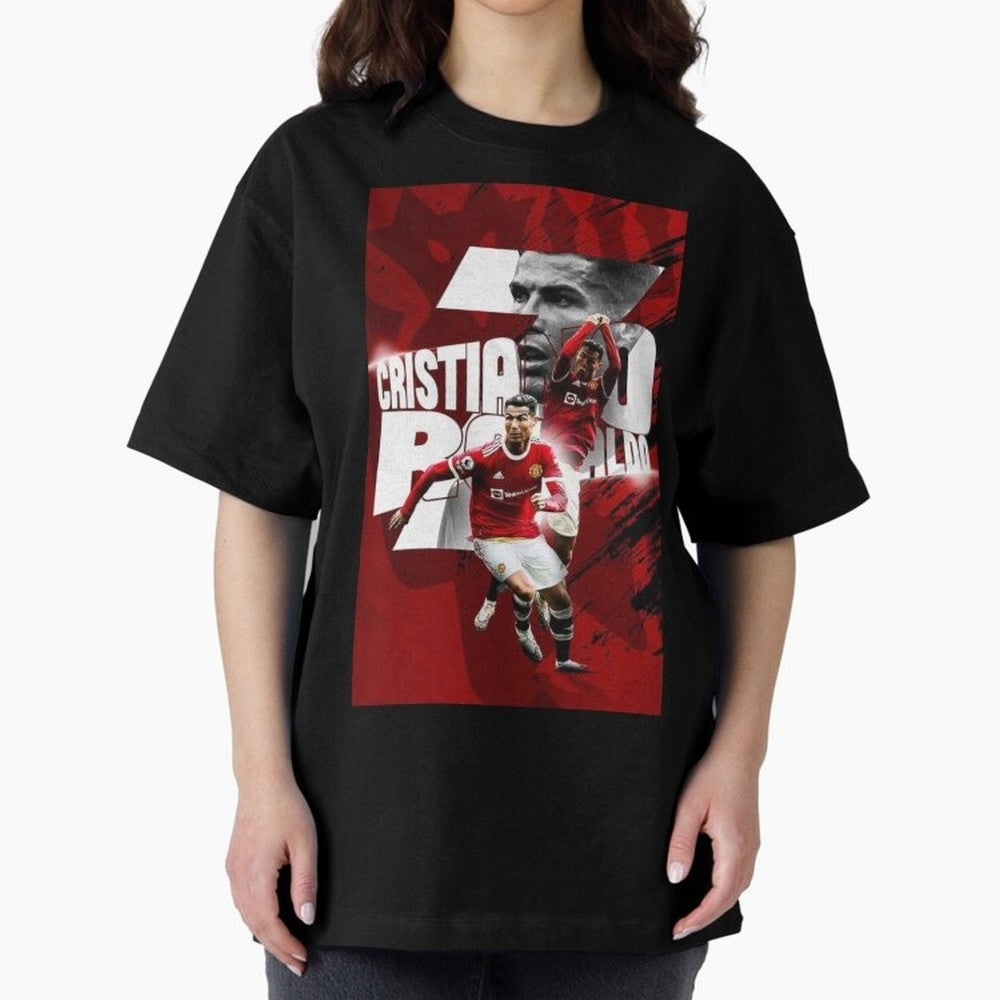 Cristiano Ronaldo Illustration Oversized T-Shirt Back Your Heroes with FIFA World Cup 2026 Group Stage Celebrating Messi, Neymar and Mbappe, England Energy, Football Passion, Legendary Performances, Festival Vibes and Supporter Community; Ideal for