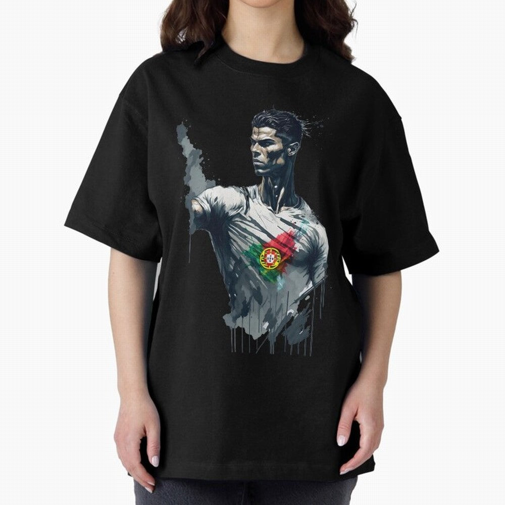 Cristiano Ronaldo splash art Oversized T-Shirt Join the Countdown to FIFA World Cup 2026 Group Stage Spirit, Connected to France and Portugal, Haaland and Mbappe, Soccer Culture, Superstar Moments, National Team Dreams and Competitive Fire; Made