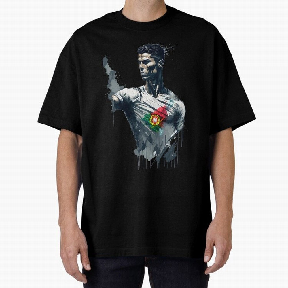 Cristiano Ronaldo splash art Oversized T-Shirt Join the Countdown to FIFA World Cup 2026 Group Stage Spirit, Connected to France and Portugal, Haaland and Mbappe, Soccer Culture, Superstar Moments, National Team Dreams and Competitive Fire; Made