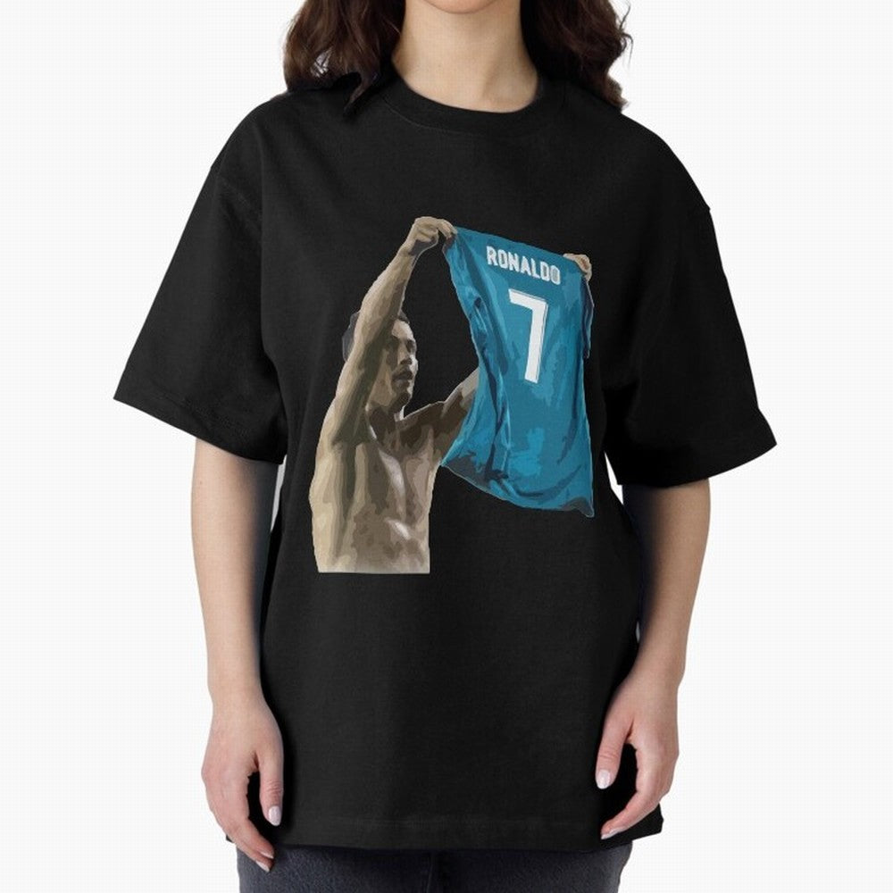 Cristiano Ronaldo celebration goal against Barcelona Oversized T-Shirt Represent the Passion of FIFA World Cup 2026 USA Canada Mexico Spirit, Driven by France, Messi, Football History, Final Match Energy, Crowd Noise and Once in a Lifetime Moments;