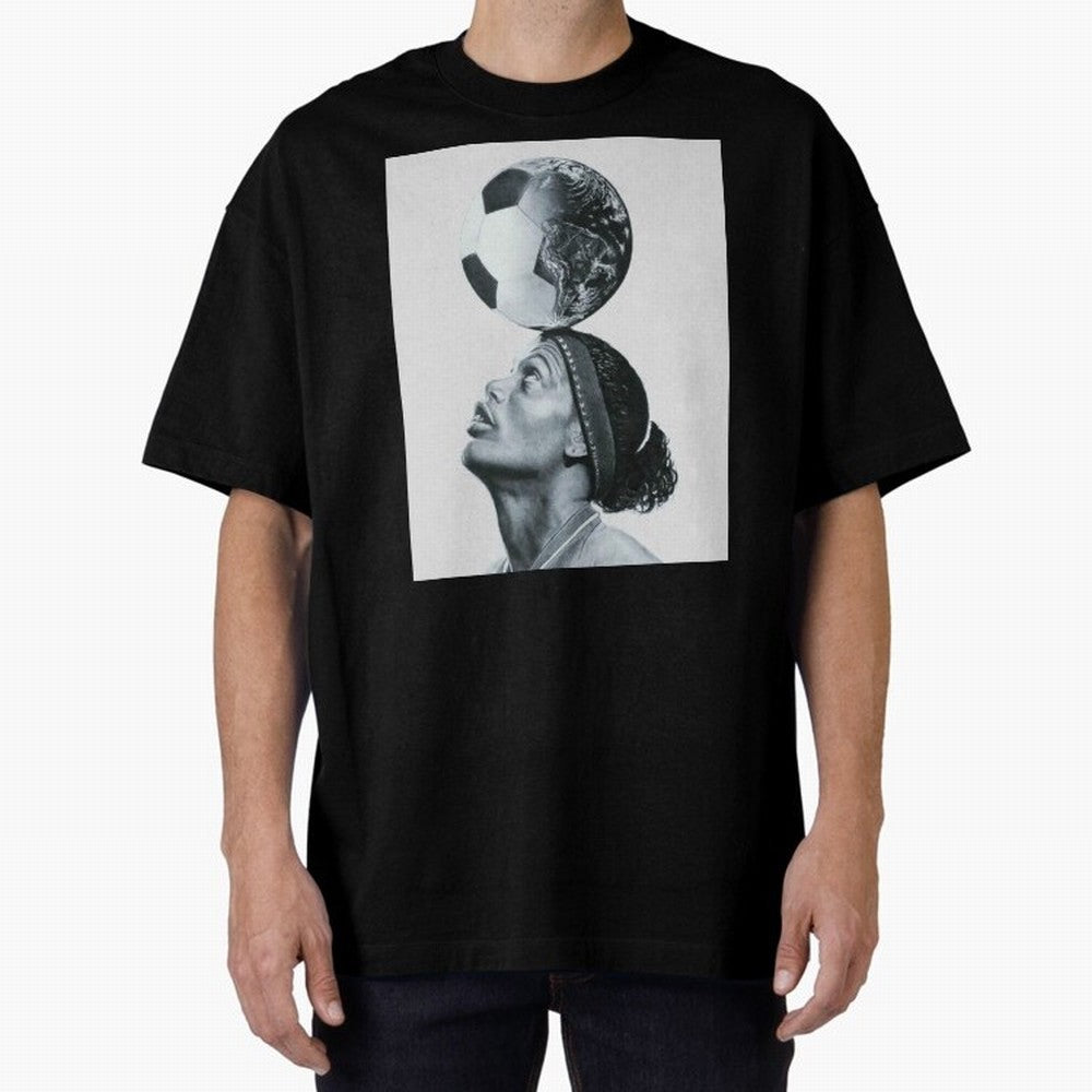 Art Ronaldinho Illustration Oversized T-Shirt Stand Out with Spirit from Match Day Hype around FIFA World Cup 2026 USA Canada Mexico, Cristiano Ronaldo, Brazil, Portugal and Argentina, Champion Mindset, Group Stage Buzz, Knockout Tension and
