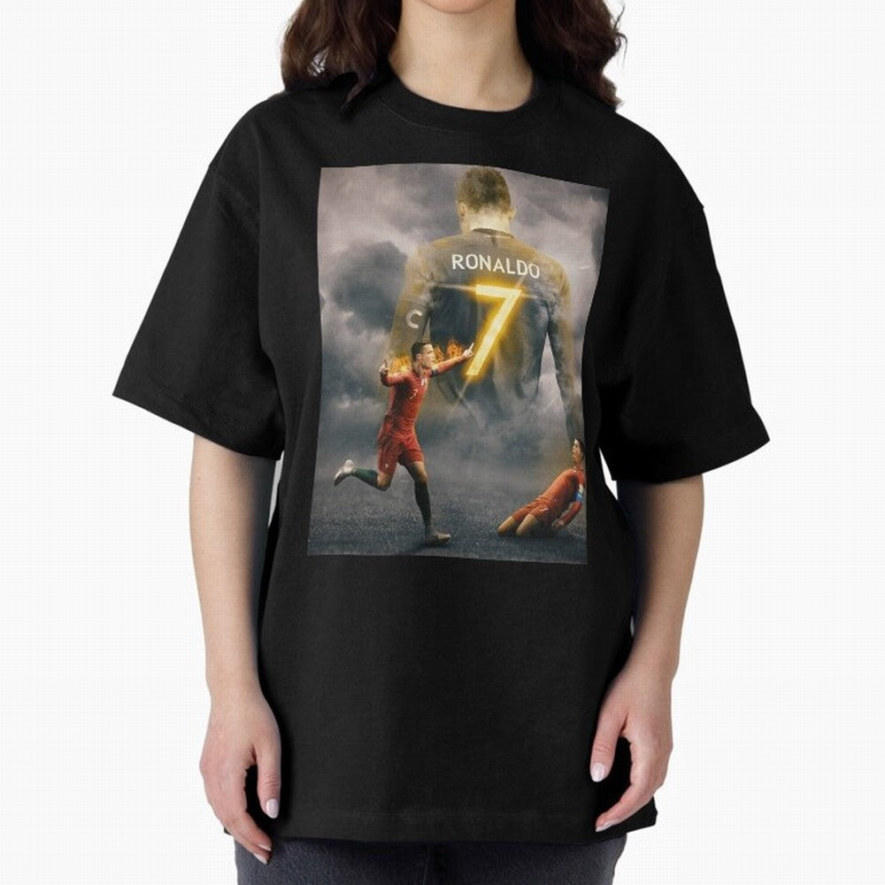 Art CR7 Wallpaper Oversized T-Shirt Honor Football Greatness during FIFA World Cup 2026 Spirit, Built around Argentina, Mbappe and Neymar, Football Festival Excitement, Trophy Ambitions, Country Rivalries and Star Player Buzz; Ideal for Fans Who