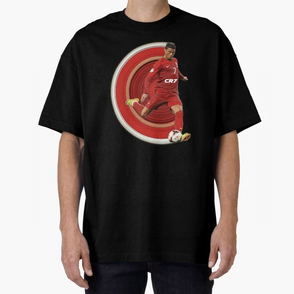 Cristiano Ronaldo Circular Pixel Art Oversized T-Shirt Show Fan Pride Across FIFA World Cup 2026 Filled with Cristiano Ronaldo, Haaland and CR7, England, France and Netherlands Energy, Championship Spirit, Famous Goals, Roaring Crowds and