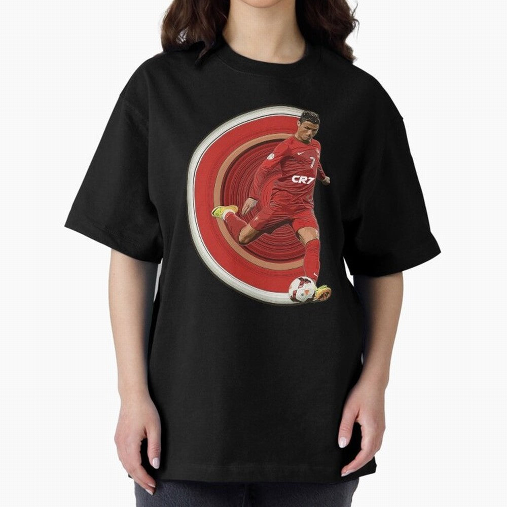 Cristiano Ronaldo Circular Pixel Art Oversized T-Shirt Show Fan Pride Across FIFA World Cup 2026 Filled with Cristiano Ronaldo, Haaland and CR7, England, France and Netherlands Energy, Championship Spirit, Famous Goals, Roaring Crowds and
