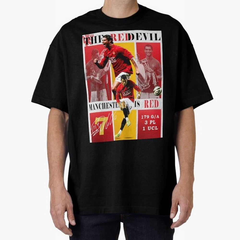 Cristiano Ronaldo 2008 Manchester United Poster Oversized T-Shirt Bring Trophy Dreams to Global Football Passion for FIFA World Cup 2026 USA Canada Mexico, Built around Messi, Portugal, Game Day Rituals, Football Legends, Country Pride and the Road