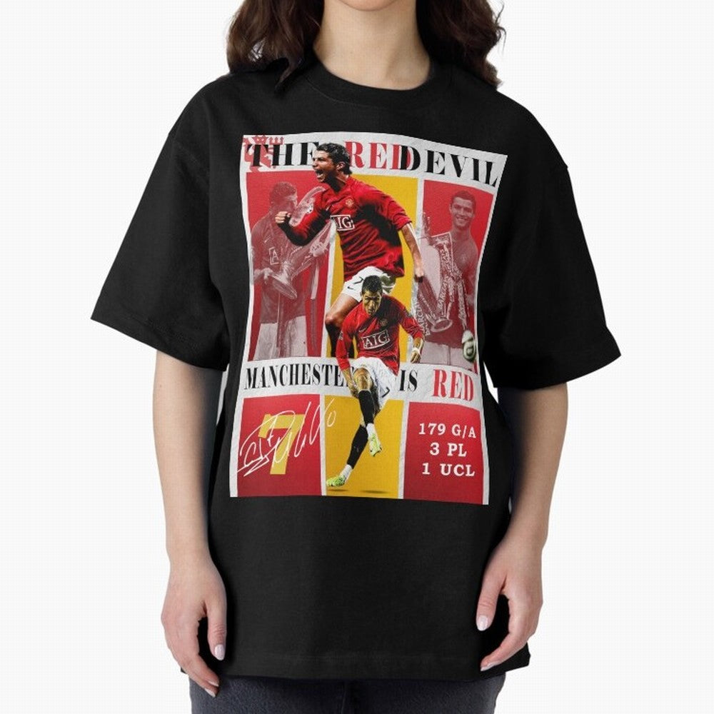 Cristiano Ronaldo 2008 Manchester United Poster Oversized T-Shirt Bring Trophy Dreams to Global Football Passion for FIFA World Cup 2026 USA Canada Mexico, Built around Messi, Portugal, Game Day Rituals, Football Legends, Country Pride and the Road