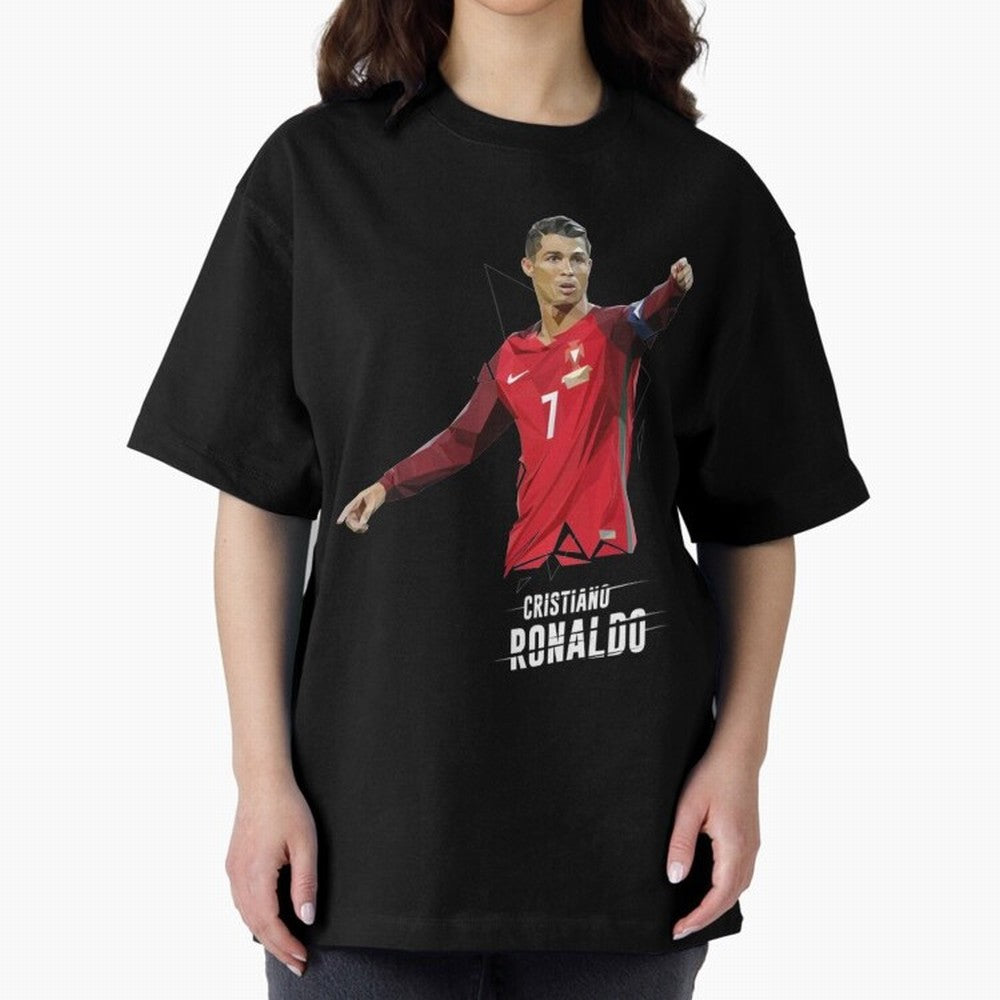 Ronaldo Cristiano Ronaldo Lowpoly Art Oversized T-Shirt Celebrate the Stars of FIFA World Cup 2026 USA Canada Mexico Spirit, with Argentina and Brazil, Messi, CR7 and Mbappe, Sports Nostalgia, International Competition, Famous Players and