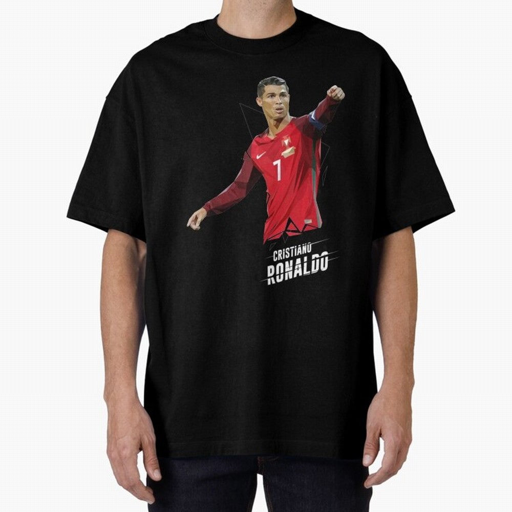 Ronaldo Cristiano Ronaldo Lowpoly Art Oversized T-Shirt Celebrate the Stars of FIFA World Cup 2026 USA Canada Mexico Spirit, with Argentina and Brazil, Messi, CR7 and Mbappe, Sports Nostalgia, International Competition, Famous Players and