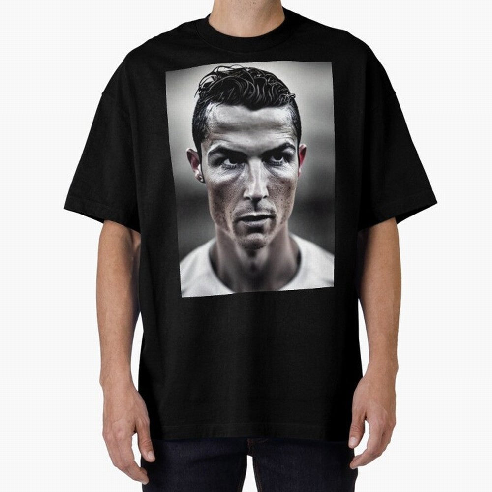 Cristiano Ronaldo Portrait Oversized T-Shirt Bring Home Match Day Hype around FIFA World Cup 2026 USA Canada Mexico, Cristiano Ronaldo, Haaland and CR7, Brazil, Retro Football Energy, Iconic Rivalries, Trophy Chase Drama and Stadium Atmosphere;