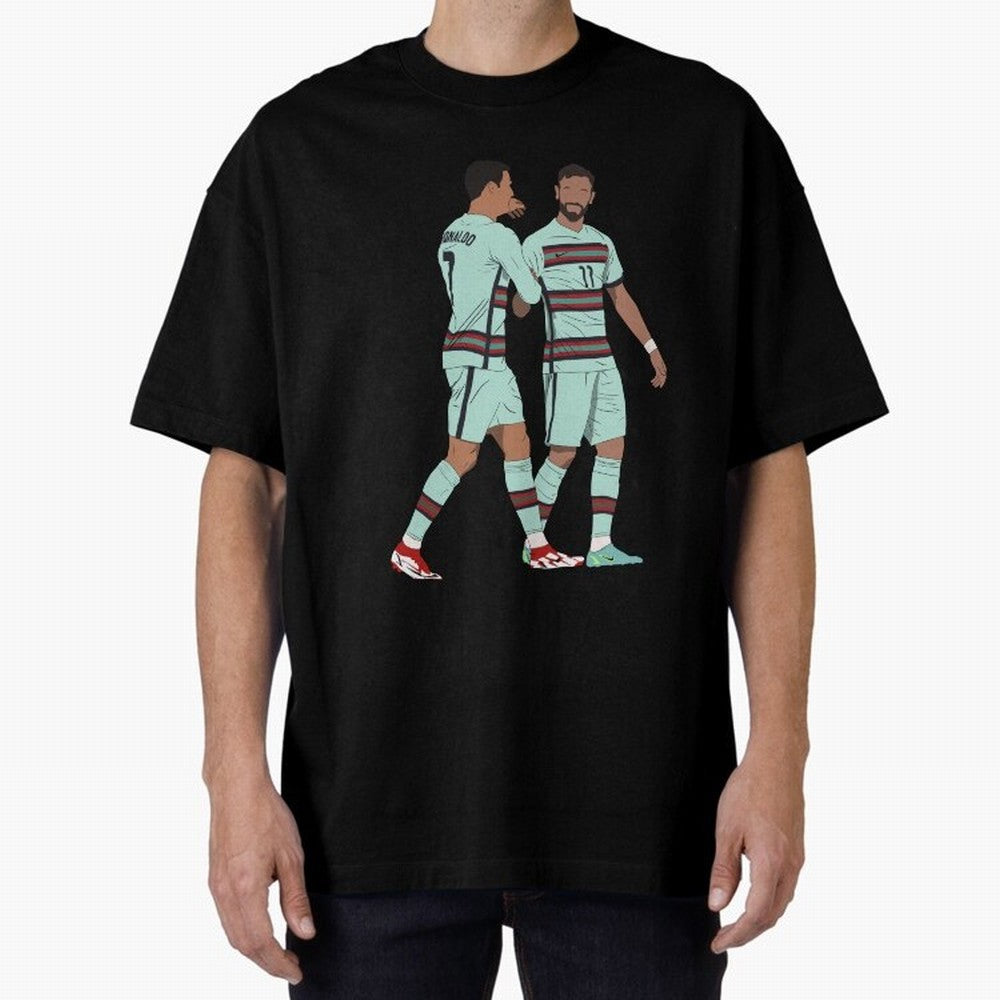 Cristiano Ronaldo & Bruno Fernandes Portugal Oversized T-Shirt Discover FIFA World Cup 2026 USA Canada Mexico Celebrating Messi, CR7 and Mbappe, England Energy, Tournament Hype, Historic Matchups, Family Viewing Parties and Global Sports Pride;