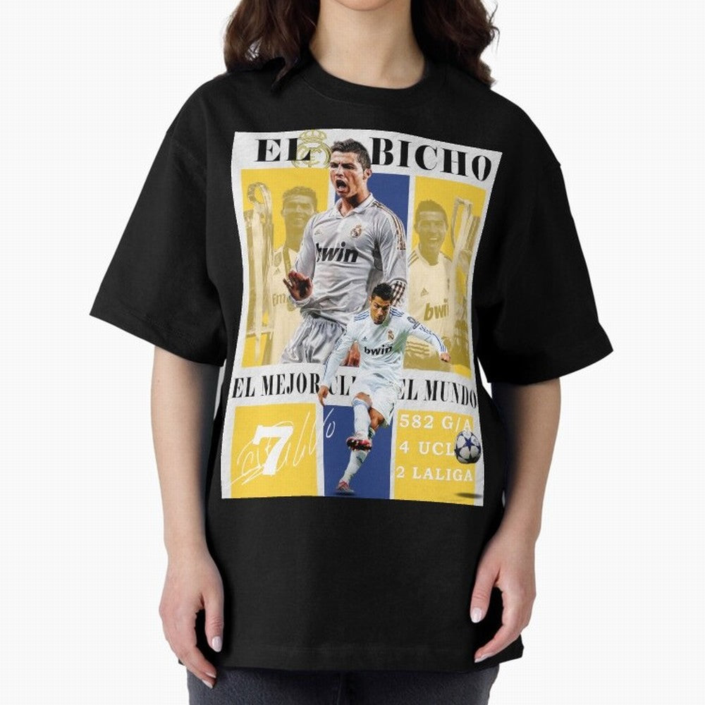 Cristiano Ronaldo Real Madrid Wall Art Oversized T-Shirt Turn Every Weekend Toward Match Day Hype around FIFA World Cup 2026 Group Stage, Messi, Argentina, France and Brazil, Stadium Memories, Football Loyalty, International Chants and Championship